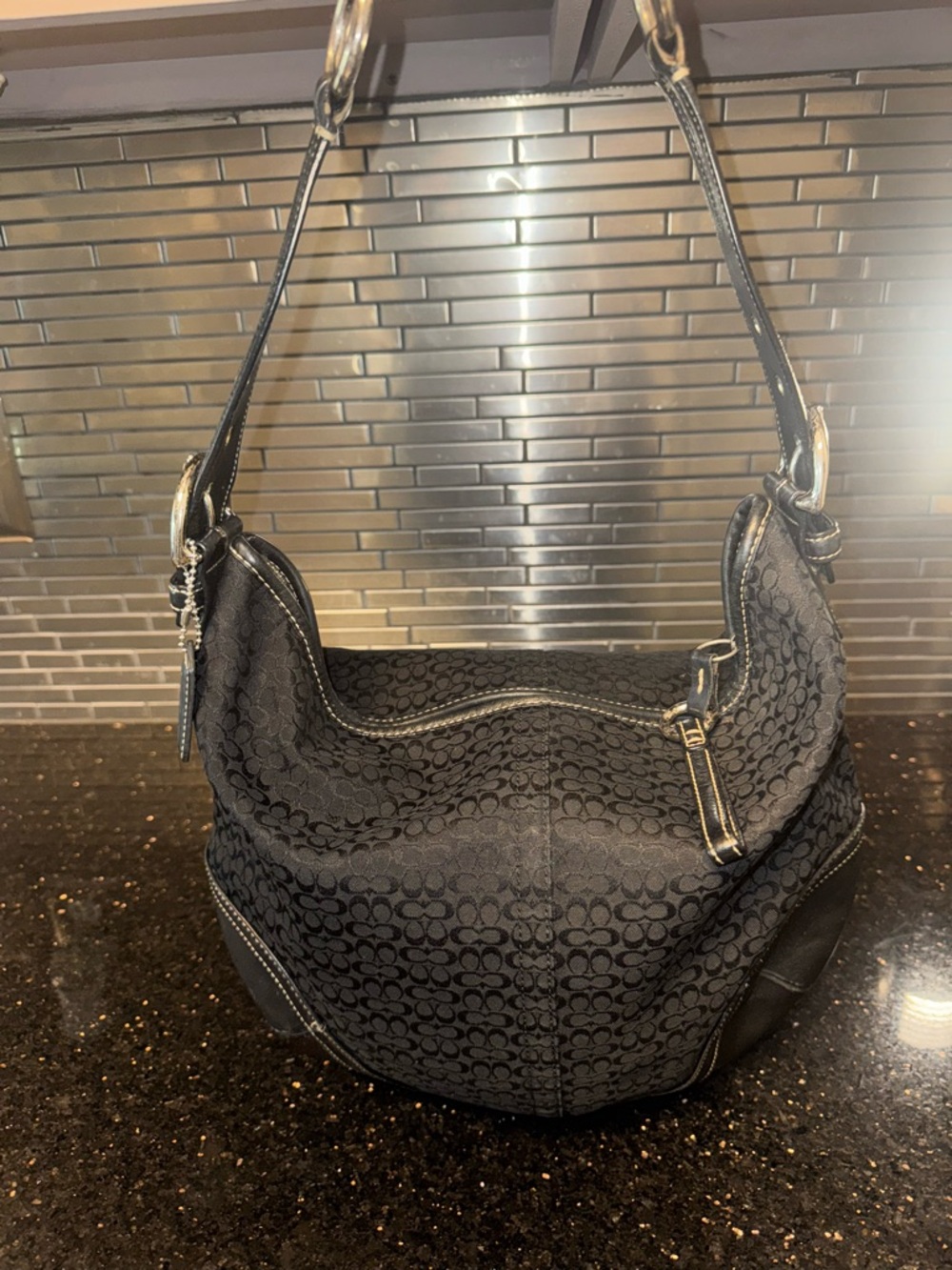 COACH Vintage Soho Signature Mini C Jacquard Hobo Shoulder Bag in Black - Picture 12 of 14